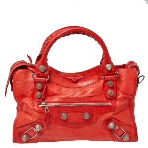 Pre Owned Balenciaga Rogue Vermillon Leather GSH City Tote