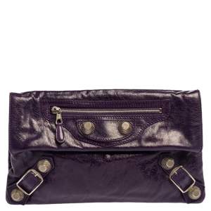 مملوكة مسبقًا Balenciaga Purple Motocross Leather Giant 21 Envelope Clutch Bag