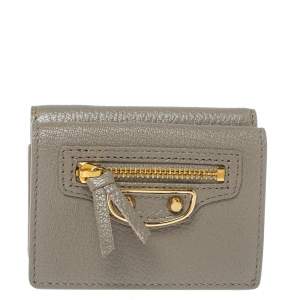 مملوكة مسبقًا Balenciaga Gris Taupe Leather Mini Metallic Edge Wallet