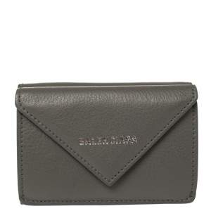 مملوكة مسبقًا Balenciaga Gris Pyrite Leather Mini Papier Wallet