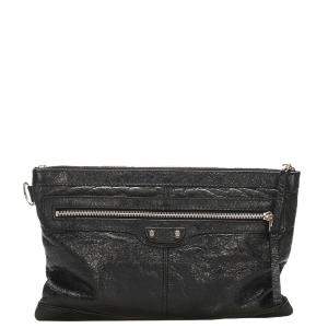 مملوكة مسبقًا Balenciaga Black Motocross Classic Clip L Leather Clutch Bag