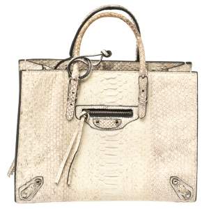Pre Owned Balenciaga Cream Python Papier A6 Tote