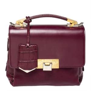 مملوكة مسبقًا Balenciaga Burgundy Croc Embossed and Leather Le Dix Cartable Top Handle Bag