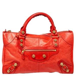 Pre Owned Balenciaga Vermillon Leather Giant Work Bag