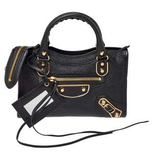 Pre Owned Balenciaga Black Leather Mini Classic Metallic Edge City Bag