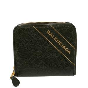 مملوكة مسبقًا Balenciaga Green Leather Zip Around Compact Wallet