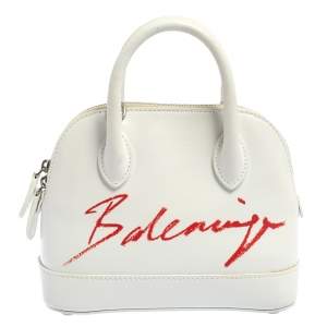 Pre Owned Balenciaga White Leather XXS Ville Logo Satchel