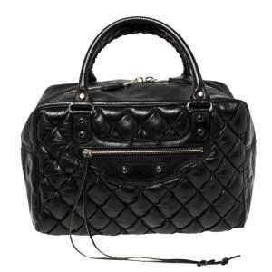 Balenciaga Black Matelassé Leather RH MM Bag