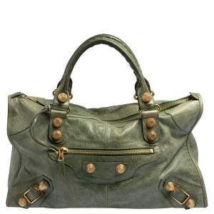 Pre Owned Balenciaga Green Leather Giant Work Bag