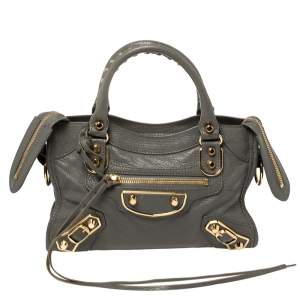 Pre Owned Balenciaga Gris Tarmac Leather Mini Metallic Edge City Bag