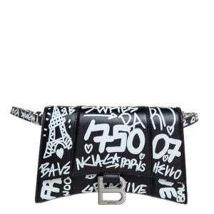 Balenciaga Black Leather Graffiti Hourglass Belt Bag