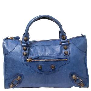 Pre Owned Balenciaga Blue Leather Giant Work Bag