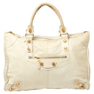 Balenciaga Light Cream Leather GH Voyage Weekender Bag