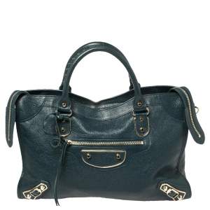 Pre Owned Balenciaga Dark Teal Green Leather RH City Tote
