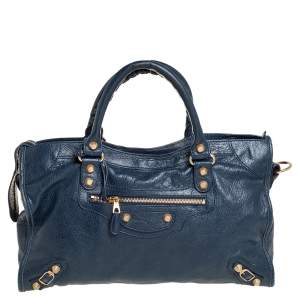 Pre Owned Balenciaga Blue Mineral Leather GGH City Tote