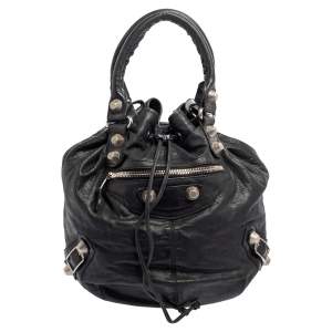 Balenciaga Black Leather GSH Pompon Bag