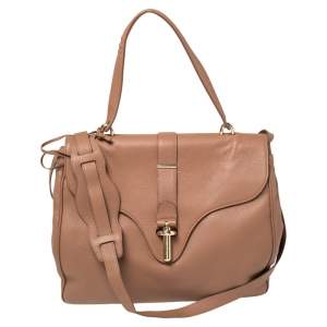 Pre Owned Balenciaga Tan Leather Tube Clasp Top Handle Bag