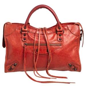 Pre Owned Balenciaga Mandarin Lambskin Leather Motorcycle City Bag