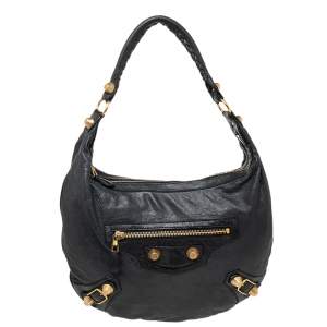 Balenciaga Black Leather Giant 21 Gold Hobo