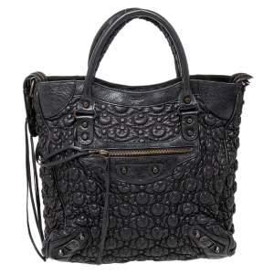 Pre Owned Balenciaga Black Matelassé Leather City Tote
