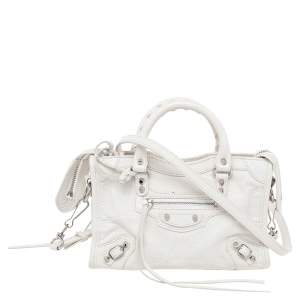 Pre Owned Balenciaga White Leather Nano Classic City Tote
