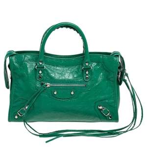Pre Owned Balenciaga Green Leather Small Classic City Bag