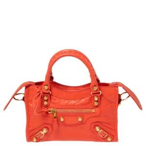 Pre Owned Balenciaga Orange Leather GGH Mini Classic City Bag