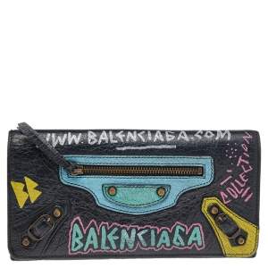مملوكة مسبقًا Balenciaga Multicolor Graffiti  Print Leather Classic Money RH Continental Wallet