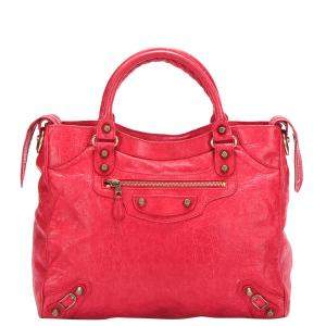 Balenciaga Red Lambskin Leather Velo Tote Bag