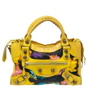 Balenciaga Multicolor Floral Print Satin and Leather Motocross Giant 21 City Tote