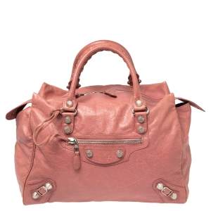 Pre Owned Balenciaga Pink Leather GSH Midday Bag