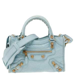 Pre Owned Balenciaga Light Blue Leather Mini Classic City Bag