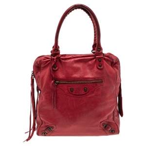 Balenciaga Red Leather Motocross Classic Bowling Bag