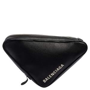 Balenciaga Black Leather Printed Triangle Pouch