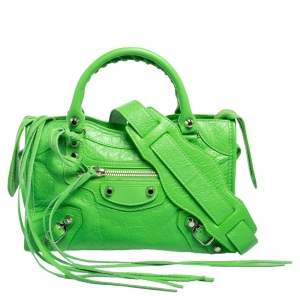 Pre Owned Balenciaga Lime Green Leather Mini Classic City Bag