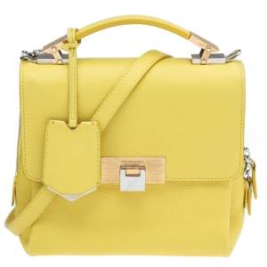 Pre Owned Balenciaga Yellow Leather Mini Le Dix Cartable Top Handle Bag