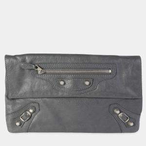 مملوكة مسبقًا Balenciaga Grey Leather Giant 12 Envelope Clutch Bag 