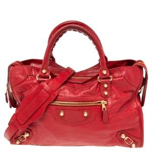 Pre Owned Balenciaga Red Leather GRH Classic City Tote