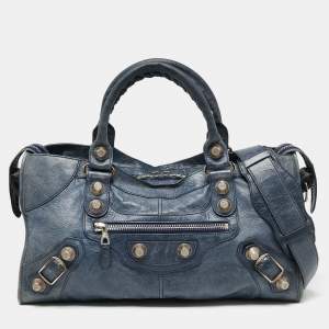 Pre Owned Balenciaga Navy Blue Leather GSH Part Time Tote