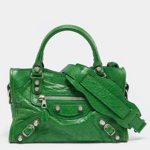 Pre Owned Balenciaga Bamboo Green Leather Mini Classic City Tote
