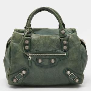 Pre Owned Balenciaga Green Leather Giant 21 Silver Midday Bag
