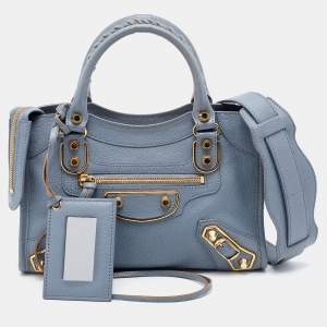 مملوكة مسبقًا Balenciaga Slate Grey Leather Mini Classic Metallic Edge City Bag