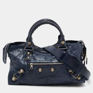 مملوكة مسبقًا Balenciaga Navy Blue Leather Giant 21 Silver Motorcycle Part-Time Tote