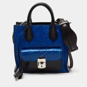 Pre Owned Balenciaga Blue/Black Python and Leather Mini Padlock All Afternoon Tote