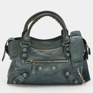 Pre Owned Balenciaga Evergreen Leather Giant Brogues Hardware Classic City Tote