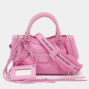 Pre Owned Balenciaga Pink Leather Mini Classic City Tote