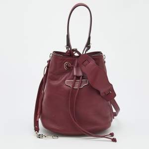 Pre Owned Balenciaga Burgundy Bordeaux Leather Papier Plate Bucket Bag