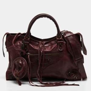 Pre Owned Balenciaga Burgundy Leather Medium Classic City Tote