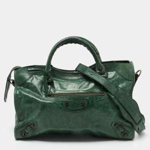 Pre Owned Balenciaga Green Leather Medium Classic City Tote