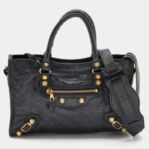 Pre Owned Balenciaga Black Leather Giant 12 Hardware Classic City Tote